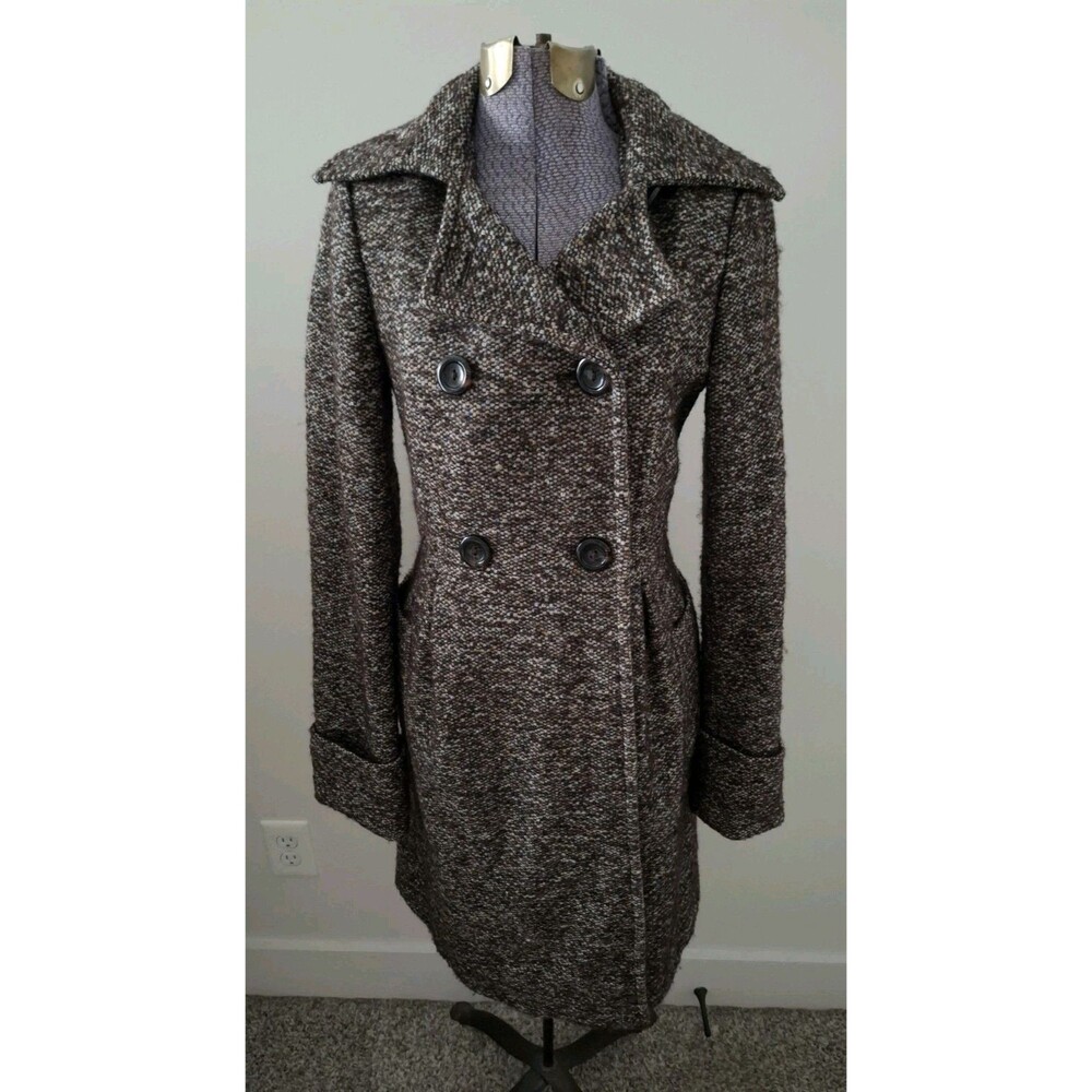 Women's United Colors Of Benetton Dress Coat Brown Tweed Wool Alpaca VGC Sz 4